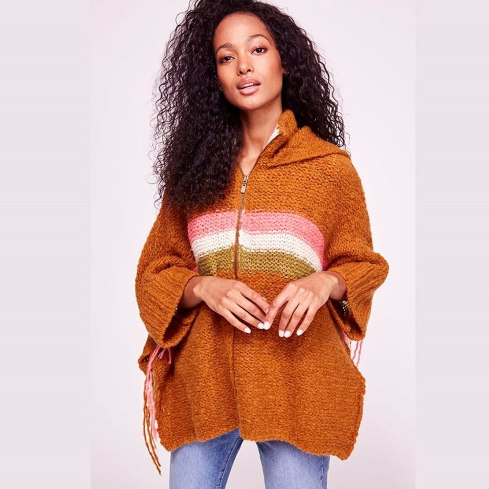 Free People Hooded Poncho Jacket Size M/L - NEW